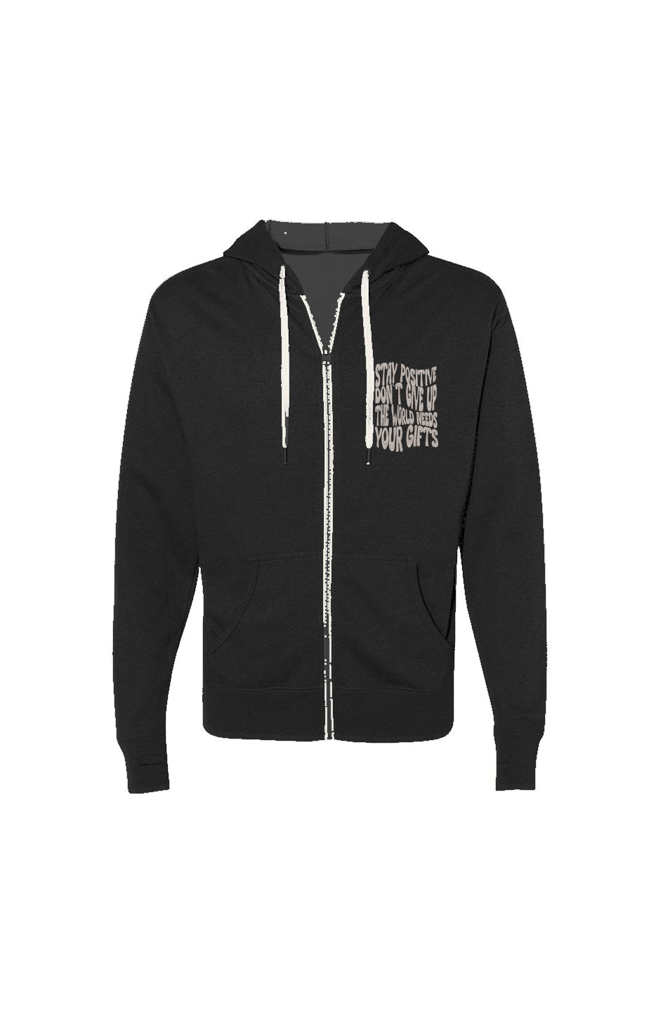 Don't Give Up | Terry Zip Hoodie | Oatmeal Black