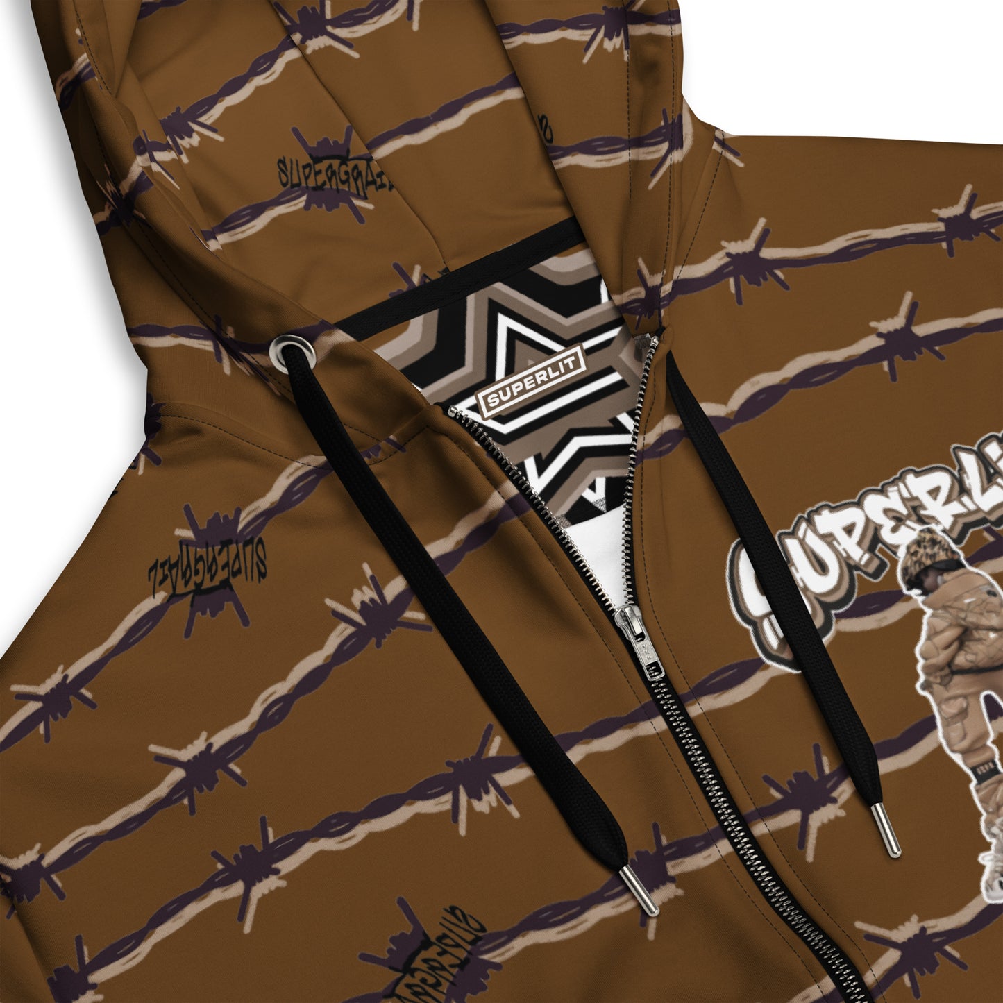 SUPERLIT MASCOT BARB WIRE WALNUT ZIP HOODIE